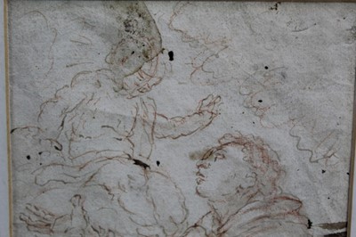 Lot 1322 - Old Master type sepia pen and ink study of a monk and cherub in glazed gilt frame. The image 18.5 x 13.5cm