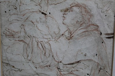 Lot 1322 - Old Master type sepia pen and ink study of a monk and cherub in glazed gilt frame. The image 18.5 x 13.5cm