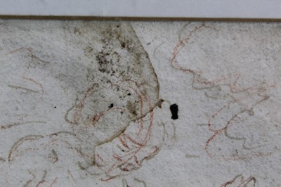 Lot 1322 - Old Master type sepia pen and ink study of a monk and cherub in glazed gilt frame. The image 18.5 x 13.5cm
