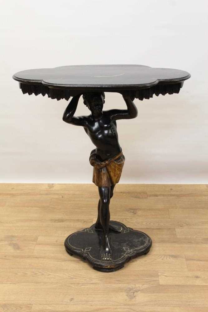 Lot 1345 - 19th century Continental ebonised bone strung and olive wood mounted blackamore table