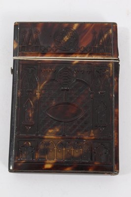 Lot 774 - Mid 19th century tortoishell and painted plaque card case