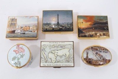 Lot 896 - Group of six enamel boxes including two musical boxes