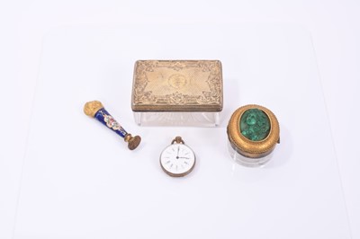 Lot 699 - Victorian silver gilt dressing table box and another box with carved cameo, enamelled seal and fob watch