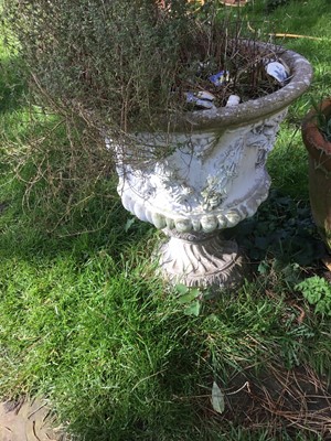 Lot 1867 - White painted concrete campana garden urn, 52cm diameter x 55cm high