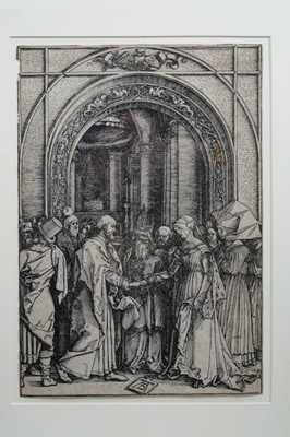 Lot 1324 - Albrecht Durer (1471-1528) woodcut, 'The Marriage of the Virgin' published around 1504 in glazed frame.The image 29.5 x 20.5cm , overall frame 49.5 x 39.5cm