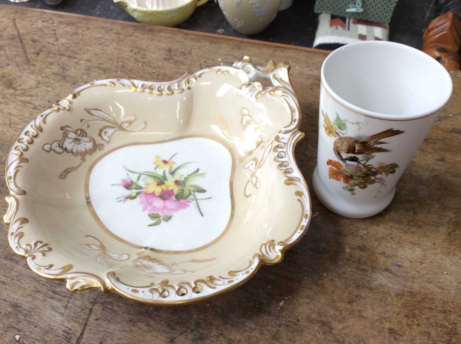 Lot 389 - 19th century Coalport floral shell shaped dish and modern Meissen beaker