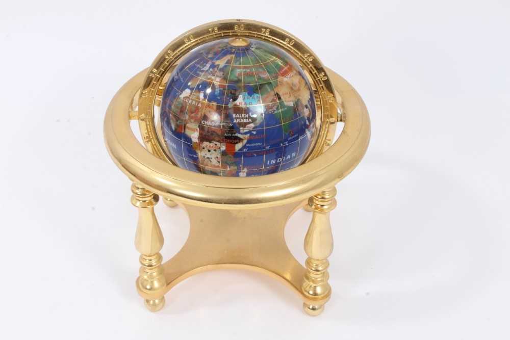 Lot 578 - Modern hardstone inlaid globe on stand