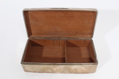 Lot 424 - Victorian silver cigarette box of rectangular form, hinged lid with applied facsimile signature and cedar lined interior, (London 1890), makers mark rubbed, 17.5cm in overall length