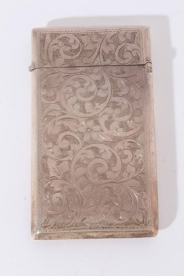 Lot 426 - George V silver cigarette case of rectangular form with canted corners and engine turned decoration, (Birmingham 1926), maker Henry Matthews, together with a late Victorian silver card case with en...