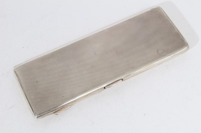 Lot 427 - George V silver cigarette case of curved rectangular form with engine turned decoration and engraved presentation inscription to interior '1st Batt. Suff. Vol. Regt. Battalion Shooting Prize Won by...
