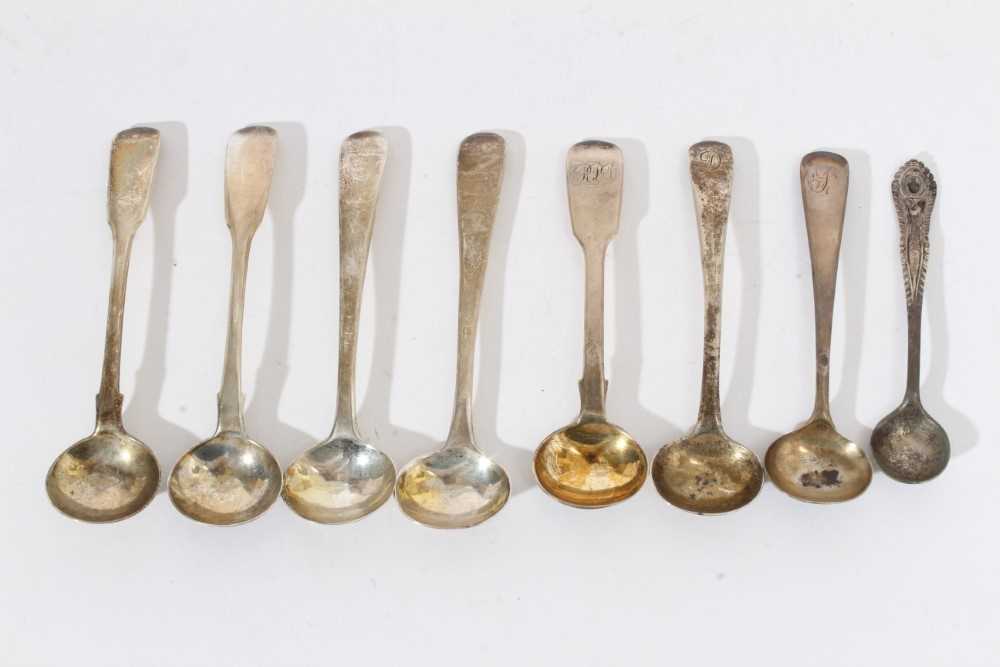 Lot 433 - William IV silver salt / mustard spoon (London 1833), together with seven other silver salt spoons (various dates and makers), all at approximately 4oz