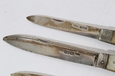 Lot 434 - Victorian silver and mother of pearl fruit knife (Sheffield 1844), together with four other silver and mother of pearl fruit knives and three other fruit knives (8)