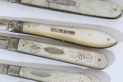 Lot 434 - Victorian silver and mother of pearl fruit knife (Sheffield 1844), together with four other silver and mother of pearl fruit knives and three other fruit knives (8)