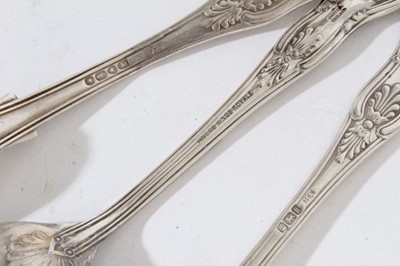 Lot 443 - Victorian silver fiddle pattern desert spoon, (London 1846) together with other Georgian and later silver flatware to include spoons and fiddle pattern forks (various dates and makers) and a silver...