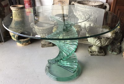 Lot 182 - Good quality stylish glass table with circular top on spiral staircase support, 122cm diameter,  78cm high