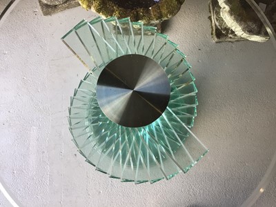 Lot 182 - Good quality stylish glass table with circular top on spiral staircase support, 122cm diameter,  78cm high