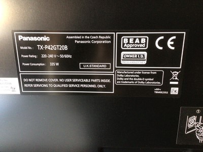 Lot 187 - Panasonic Viera flatscreen television, model number TX-P42GT20B