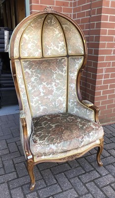 Lot 223 - Unusual canopy chair with floral upholstery on cabriole legs