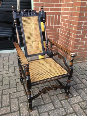 Lot 230 - Oak reclining chair with cane seat and back