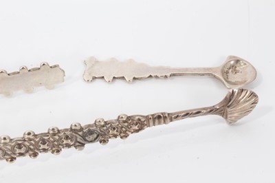Lot 301 - 4 pairs of George III Exeter silver sugar tongs, with bright cut engraved decoration