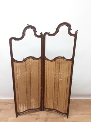 Lot 243 - Edwardian mahogany framed two panel screen with shaped arched top and glazed panels