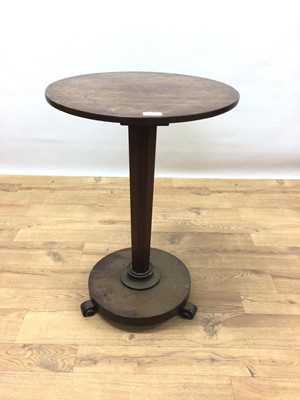 Lot 265 - Nineteenth century mahogany wine table with circular top on faceted column and circular base with scroll feet, 48cm diameter, 69cm high