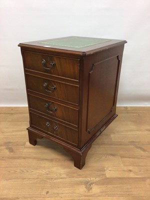 Lot 270 - Reproduction mahogany filing cabinet with leather lined top and two drawers below on bracket feet, 50.5cm wide, 61cm deep, 77cm high
