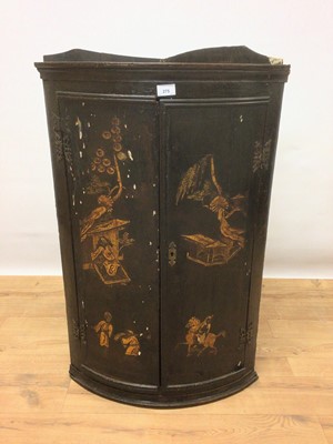 Lot 275 - Eighteenth century black lacquered corner cupboard with chinoiserie decoration, 59cm wide, 96cm high
