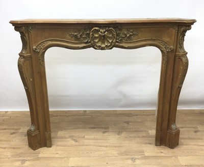 Lot 276 - Pine fire surround with carved decoration, 154cm wide, 29cm deep, 122cm high