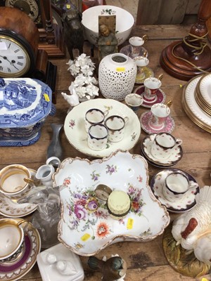 Lot 23 - Collection of 19th century and later porcelain to include French teaware, bronze resin dog and other china