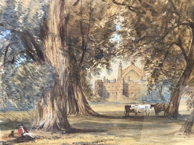 Lot 106 - Victorian watercolour - Eton from the playing fields, signed with initials and dated 1850