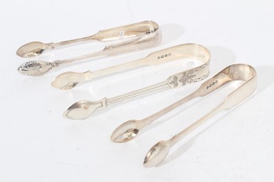 Lot 515 - Pair of George IV silver fiddle pattern sugar tongs with engraved decoration, William Bateman etc