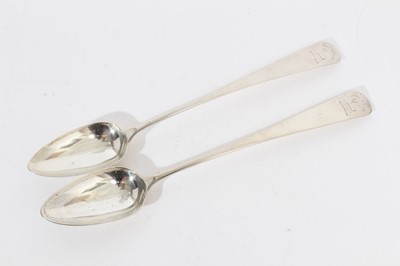 Lot 342 - Pair of George III Scottish Silver Old English pattern basting spoons with engraved armorials