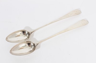 Lot 343 - Pair of George III Scottish Silver Old English pattern basting spoons with engraved armorials