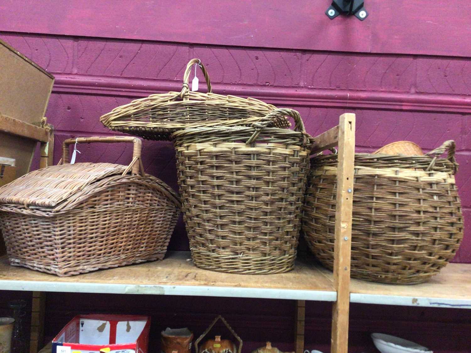 Lot 528 Two wicker log baskets, wicker trug and