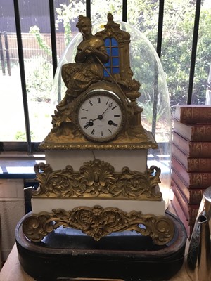 Lot 196 - Late 19th century French ormolu and marble clock by Henri Marc, Paris, under glass dome