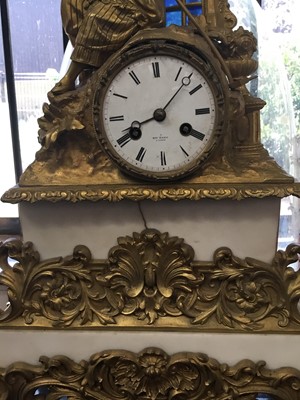 Lot 196 - Late 19th century French ormolu and marble clock by Henri Marc, Paris, under glass dome