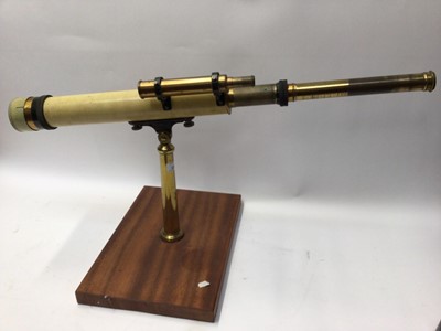 Lot 2274 - Lacquered brass library telescope on mahogany stand