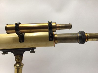 Lot 2274 - Lacquered brass library telescope on mahogany stand