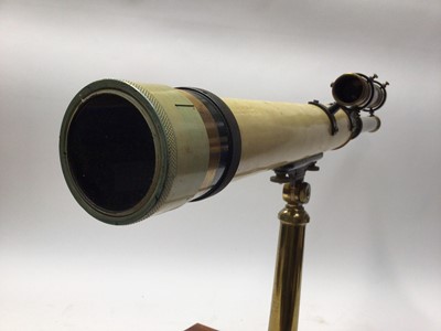 Lot 2274 - Lacquered brass library telescope on mahogany stand