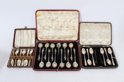 Lot 465 - Part set of Continental silver apostle spoons, together with two further cased sets