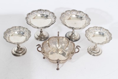 Lot 471 - Set of four Victorian silver pierced bon-bon dishes, together with another similar