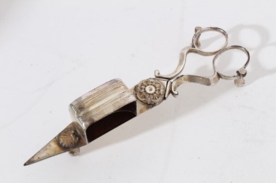 Lot 478 - Two pairs Georgian sugar nips, together with sugar tongs and plated grape scissors