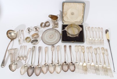 Lot 481 - Group of silver and silver plate, including milk jug, napkin rings, various others