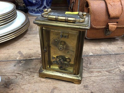 Lot 29 - Brass carriage clock, together with, postal scales, camera