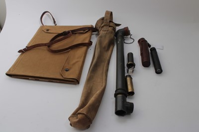 Lot 838 - First World War period Trench periscope, possibly a private purchase item, together with another scope and a canvas webbing map / chart holder (3)