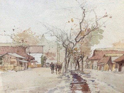 Lot 254 - Early 20th century watercolour street scene, possibly Far Eastern subject, unsigned