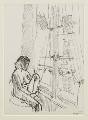 Lot 1196 - *John Bratby, pencil, Female nude before a window, Dieppe, signed and dated 1975, 34 x 24.5cm