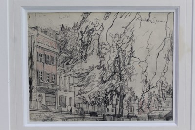 Lot 1327 - *Ruskin Spear, pencil and brown chalk with colour notes, 'Berkeley Square', signed, inscribed to label verso 15 x 19.5cm