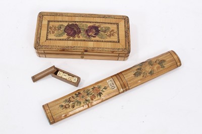 Lot 952 - 19th century Prisoner of War straw work quill box, work box and miniature dice